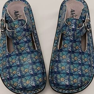 Alegria Blue Floral Mules